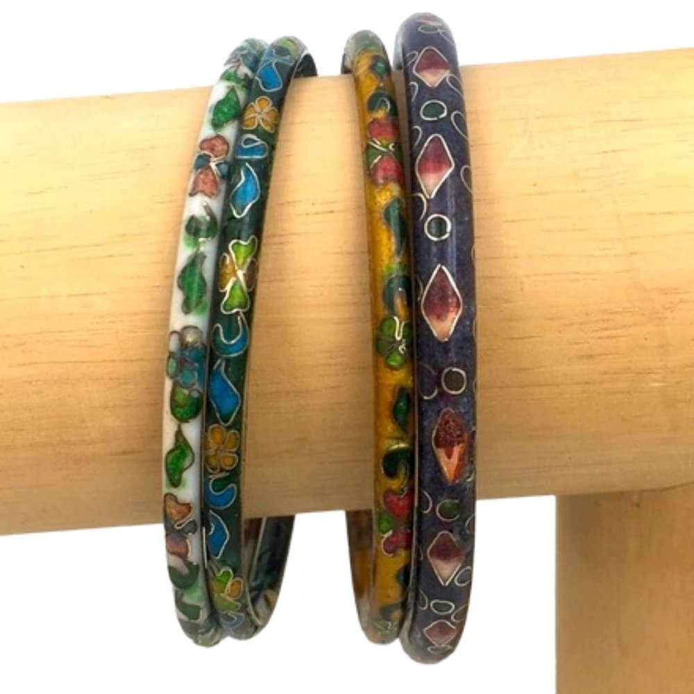 Bundle Set Of Enamel Cloisonn Bangle Bracelet - image 4